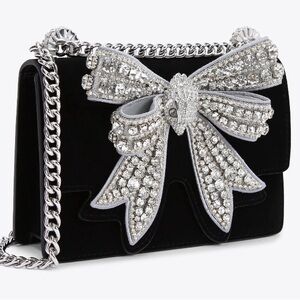 Kurt Geiger Black Crossbody with Crystal Silver Bow